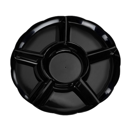 Smarty Had A Party Black Big 6Partition Round Disposable Plastic Trays 24 Trays, 24PK 2669-B-CASE